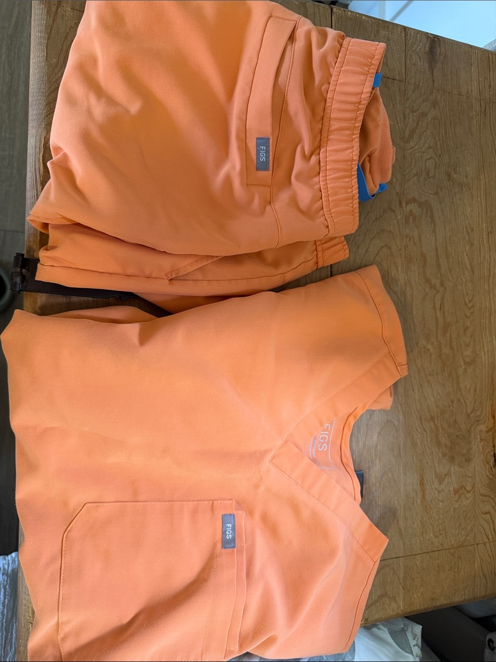 Figs Orange Scrub Top & Elastic Waist Pants Set